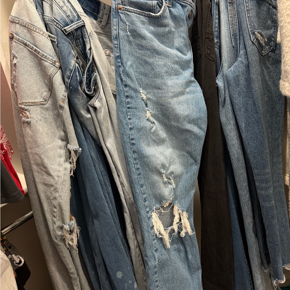 Abercrombie & Fitch Blue Boyfriend Jeans with Distressed Details and Fading
